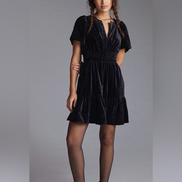 Anthropologie Dresses & Skirts - Anthropologie Maeve Mini Black Velvet Dress Size Small